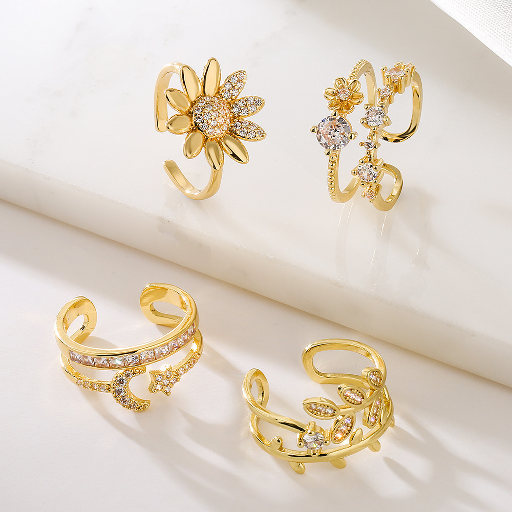 2025 European And American Crossover New Copper-plated 18K Gold Zircon Open Ring Designer Jewelry Wedding Ring Women's Instagram Niche High-end J