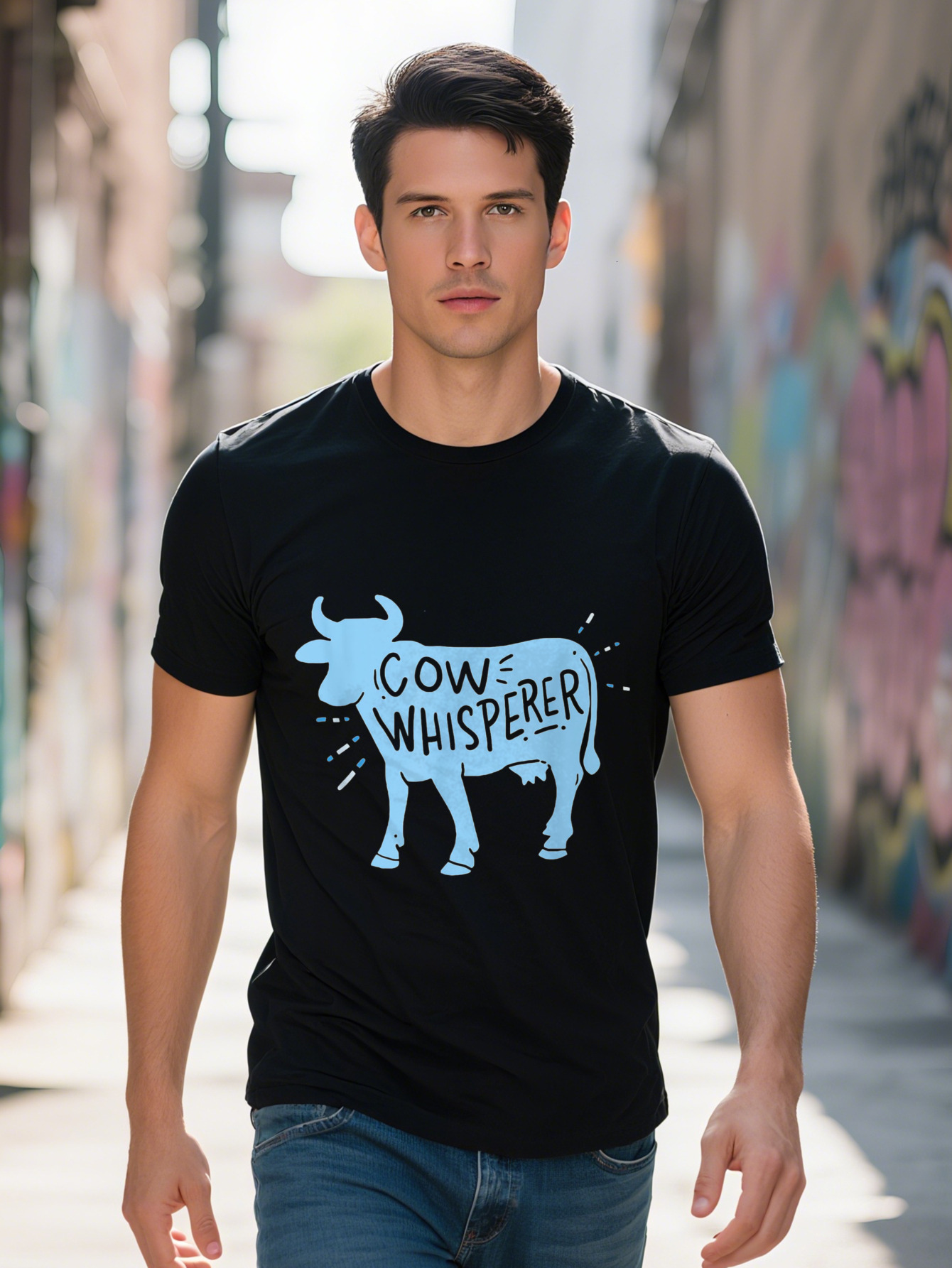 Men s Cotton Whisperer Graphic T Shirt g Soft Short Sleeve for Farmers Ranchers, washable, black with 02267