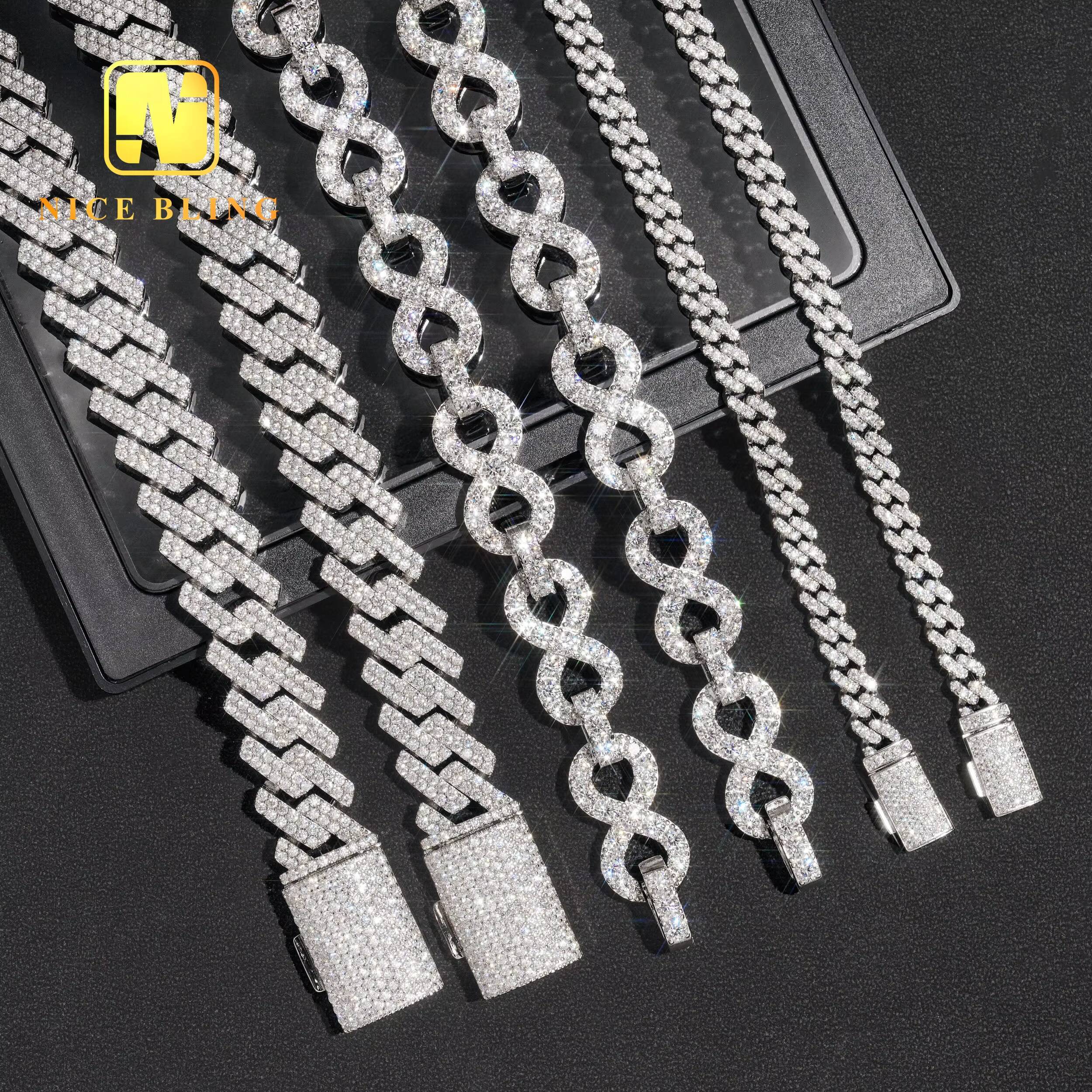 6mm 13mm 15mm Fashon Cuban Bracelets Iced Out Miami Cuban Link 925 Silver Moissanite Diamond Cuban Link Bracelets