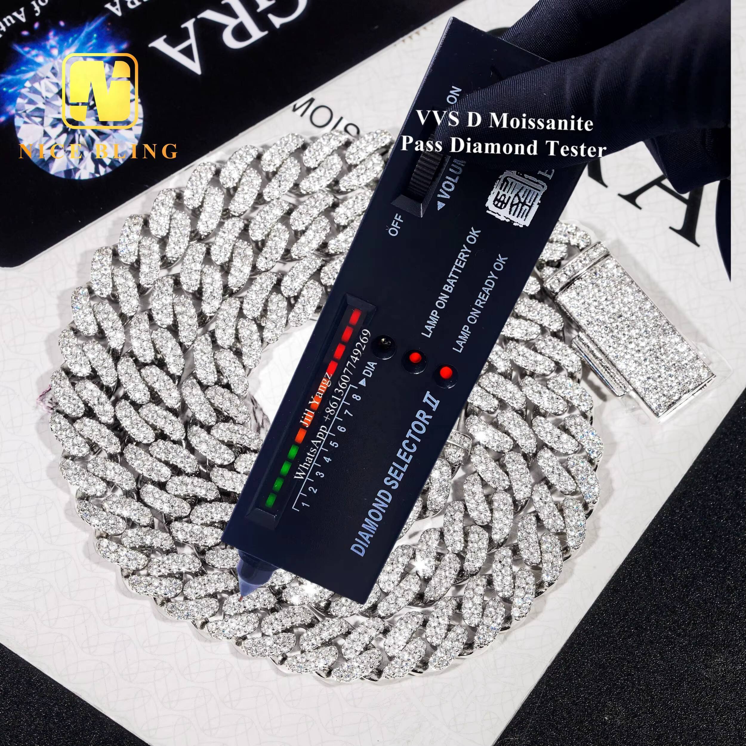 Affordable 8mm Moissanite Cuban Chain 18k Gold Plated Necklace 925 Sterling Silver Cuban Link Chain Moissanite Cuban Bracelet