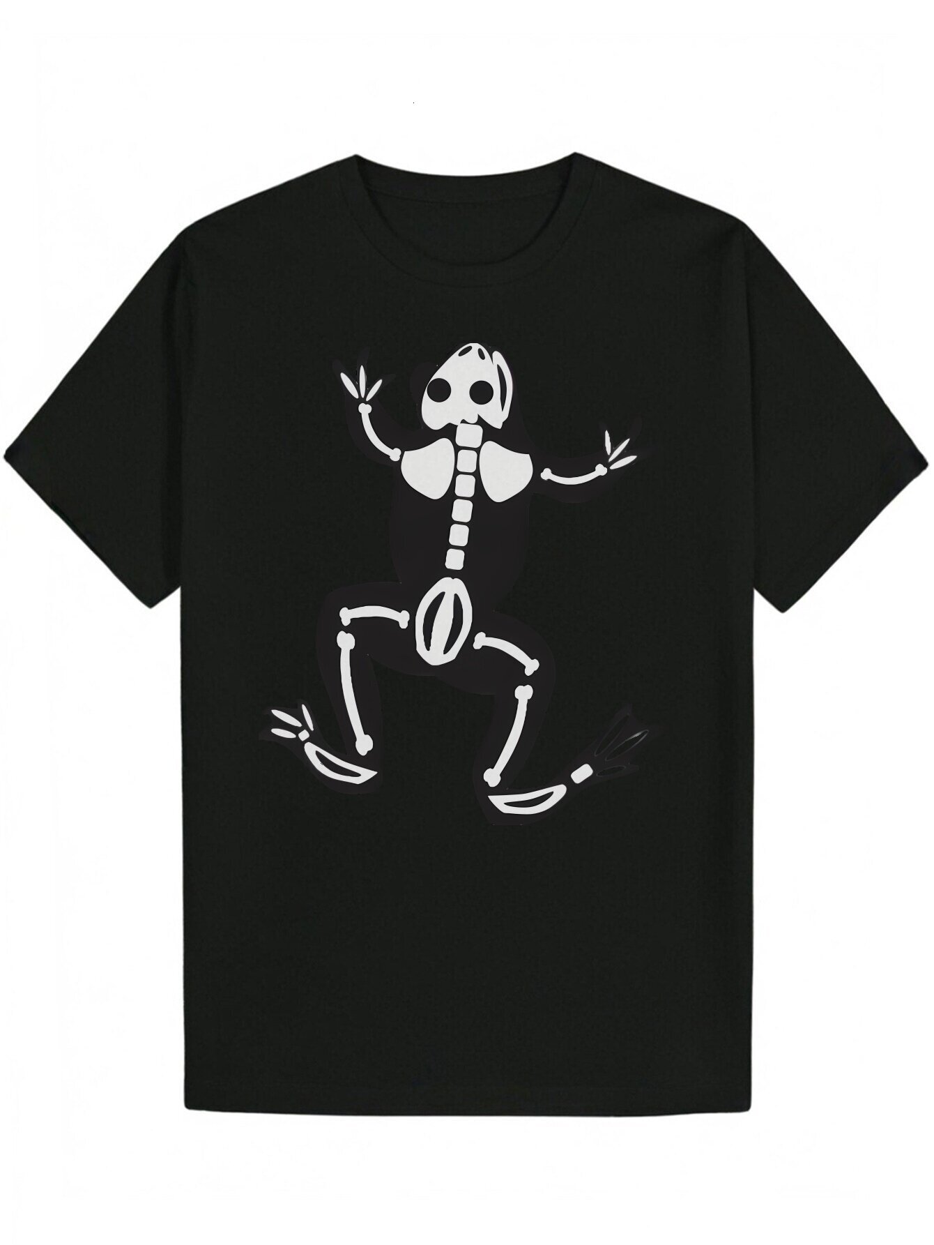 Men's Black Casual Summer with Skull Animal Print - Neck, Short Sleeve, Polyester Knit Fabric, Machine Washable, Lightweight Clothing Round Neck 