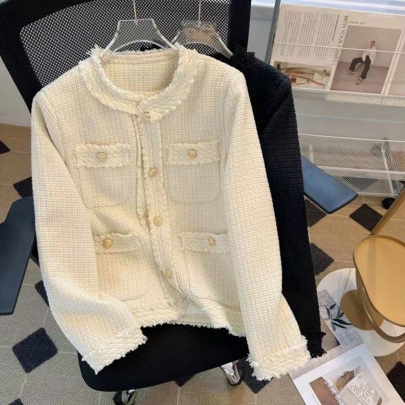 Women's Jackets Fashion Tweed Jacket Women Winter Thick Warm Single Breasted O Neck Coats Korean Elegant Office Lady All Match Outwear Mujer Desi
