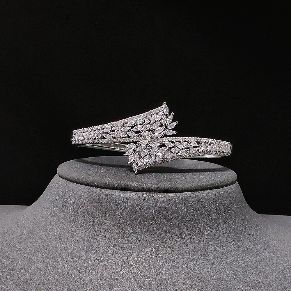 Copper Zircon Open Cuff Bracelet, Japan and Korean Style Zirconium Jewelry