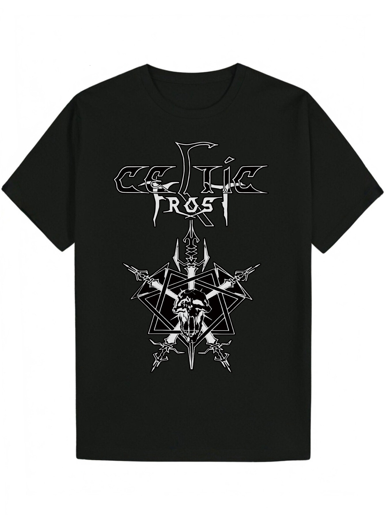 Men's Heavy Metal Graphic Black Band T-Shirt with Celtic Frost Letters Lightweight Polyester Shirt for Concerts, Casual Wear - Machine Washable C