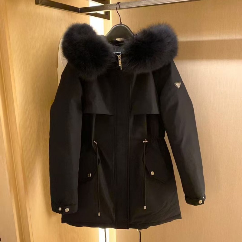 Women Designer Jackets Down Fox fur Jacket Femme Puffer Winter Outdoor Medium length Windbreaker Outerwear Hooded Parka Fourrure Manteau Down Coat