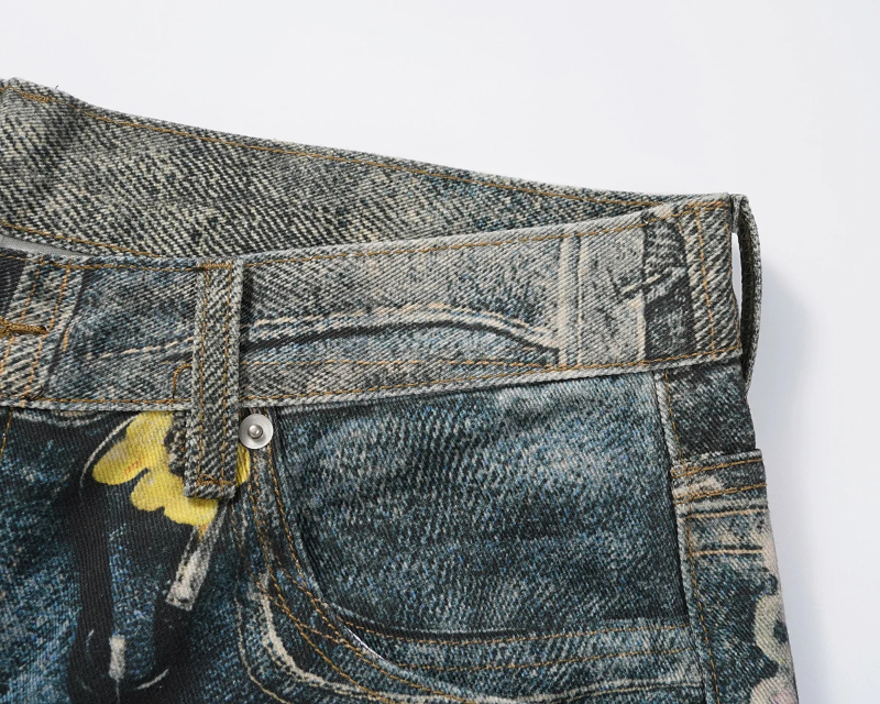 MIJKO Vintage 3D Print Color Chain Washed Baggy Jeans for Men and Women Straight Harajuku Loose Denim Trousers Oversized Cargo Pants