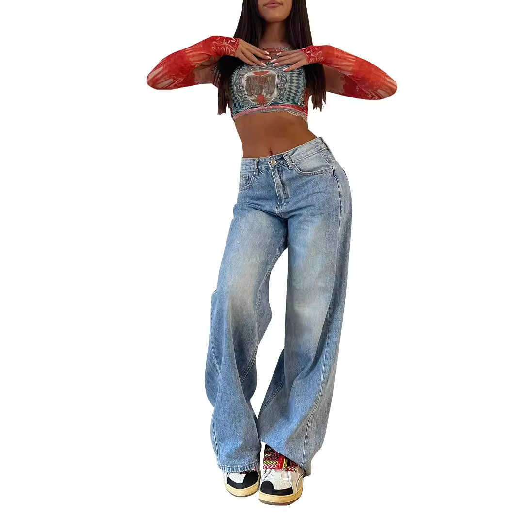 High-Waisted Vintage-Inspired Wide-leg Bootcut Jeans for Ladies