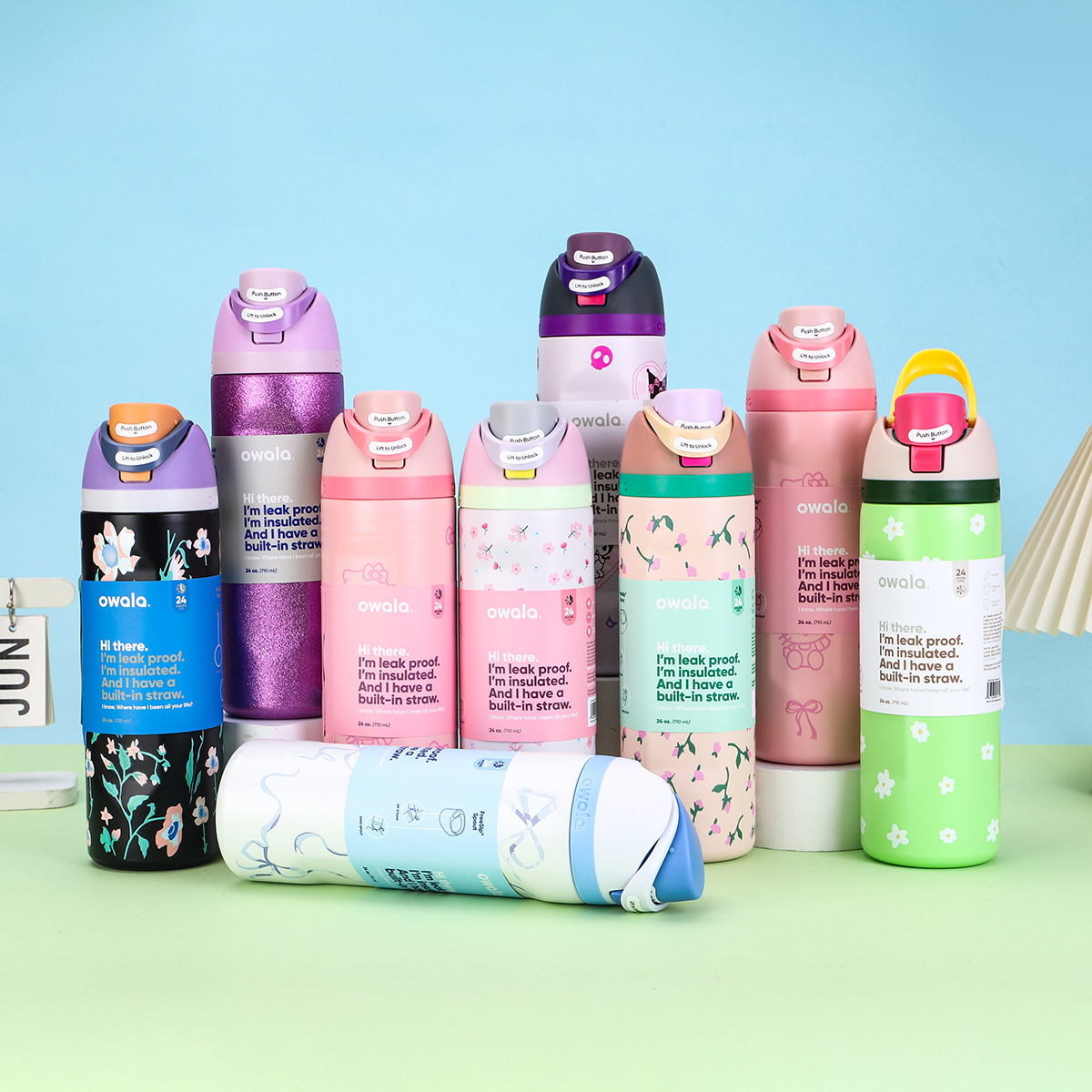 24oz Owala Cups Vacuum Insulated Cup Flasks Water Bottles Drinkware Thermos Cup Stainless Steel Tumbler Thermal Coffee Mug 24 Oz BPA Free for Hiking G