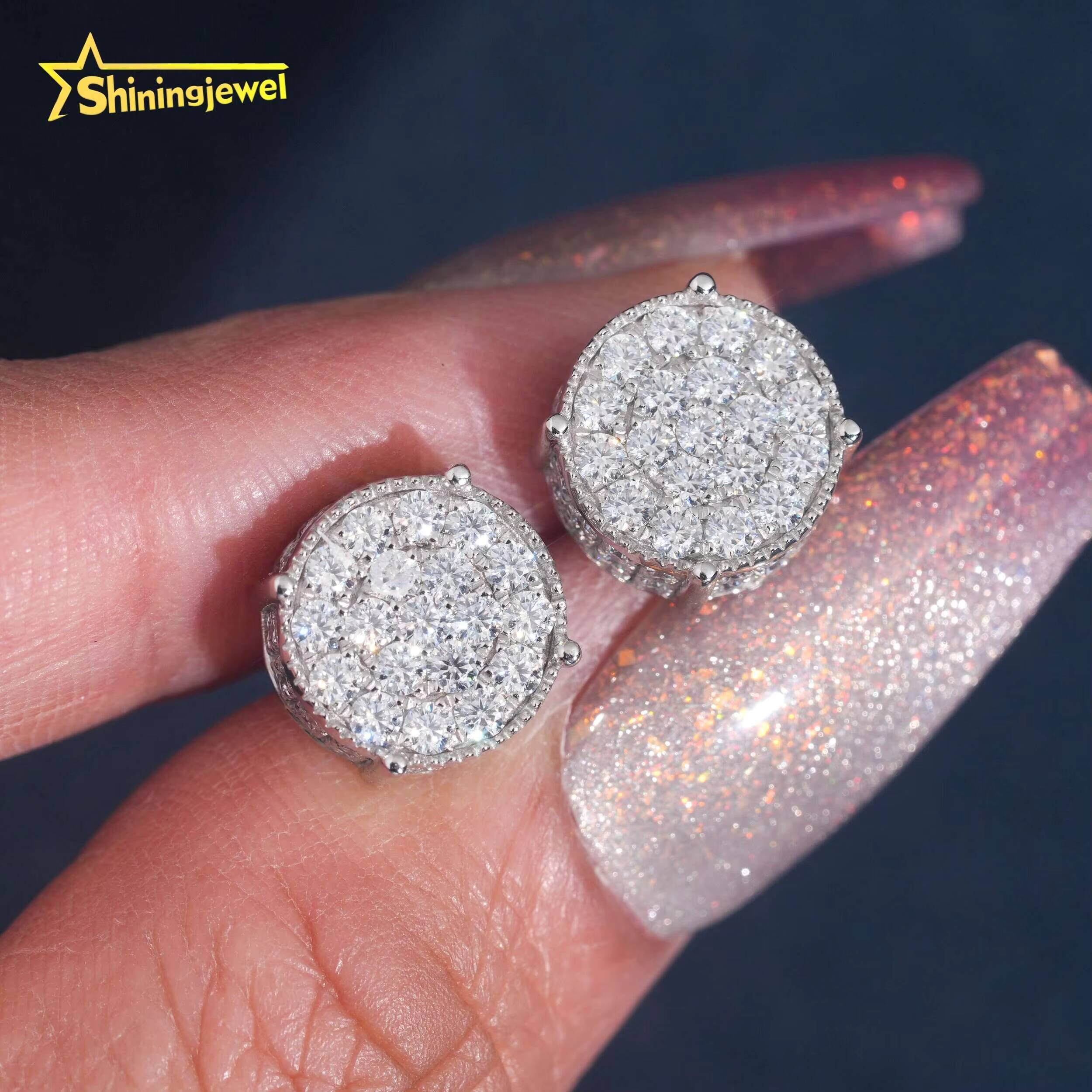 10k Solid Gold Earrings Studs VVS Moissanite Earrings Circle Cluster Rapper Jewelry GRA Certification Iced Out