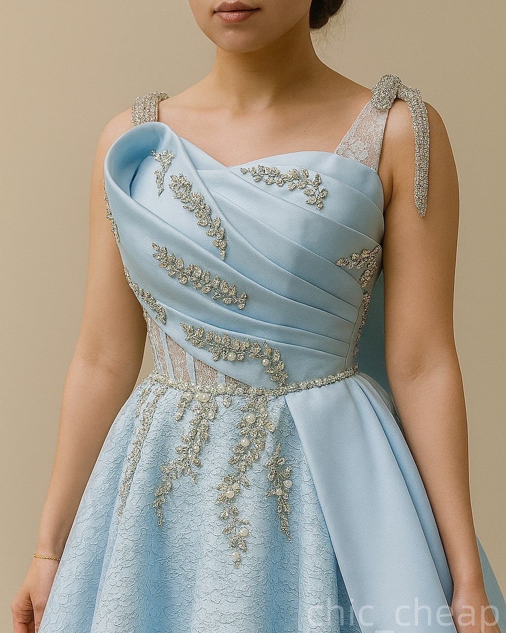 Light Sky Blue A-line Evening Dresses Lace Pearls Crystals Vintage Prom Formal Party Second Birthday Engagement Gowns Plus Size Dress For Special Occa