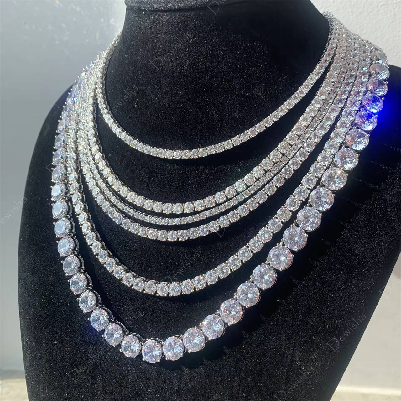 Hip Hop Iced Out VVS 925 Sterling Silver Moissanite Men Women Tennis Chain Necklace and Bracelet