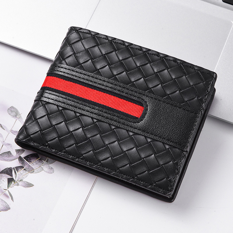 Luxury Designer New Men's Ultra-thin Hand Woven Multi Slot Three Fold Leather Wallet Card Bag Fashionable and Simple Coin Purse