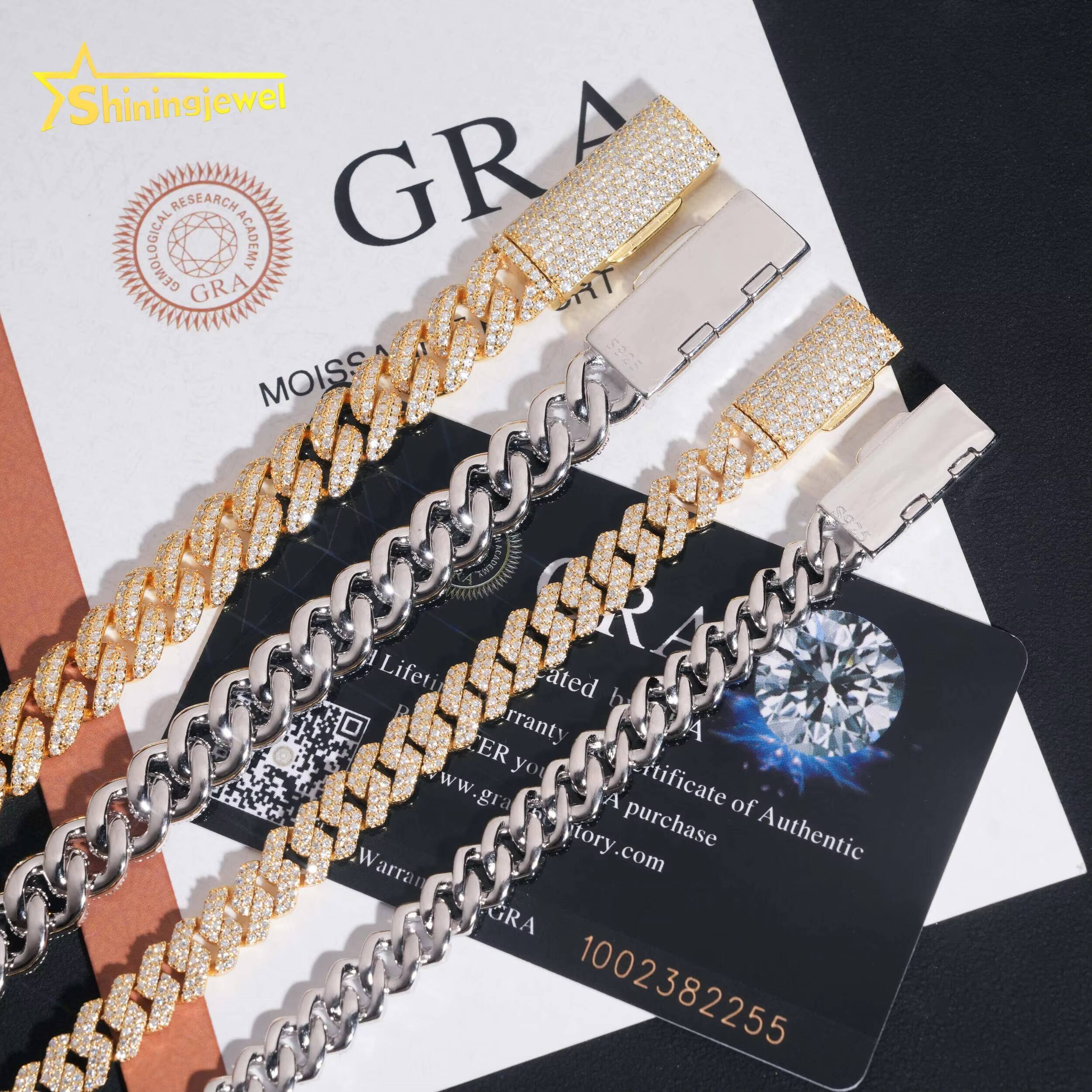 925 Silver Gold Plated 8MM 10MM Moissanite Cuban Link Chain Hip Hop Jewelry Iced Out Men Fashion Moon Shape Cuban Necklace