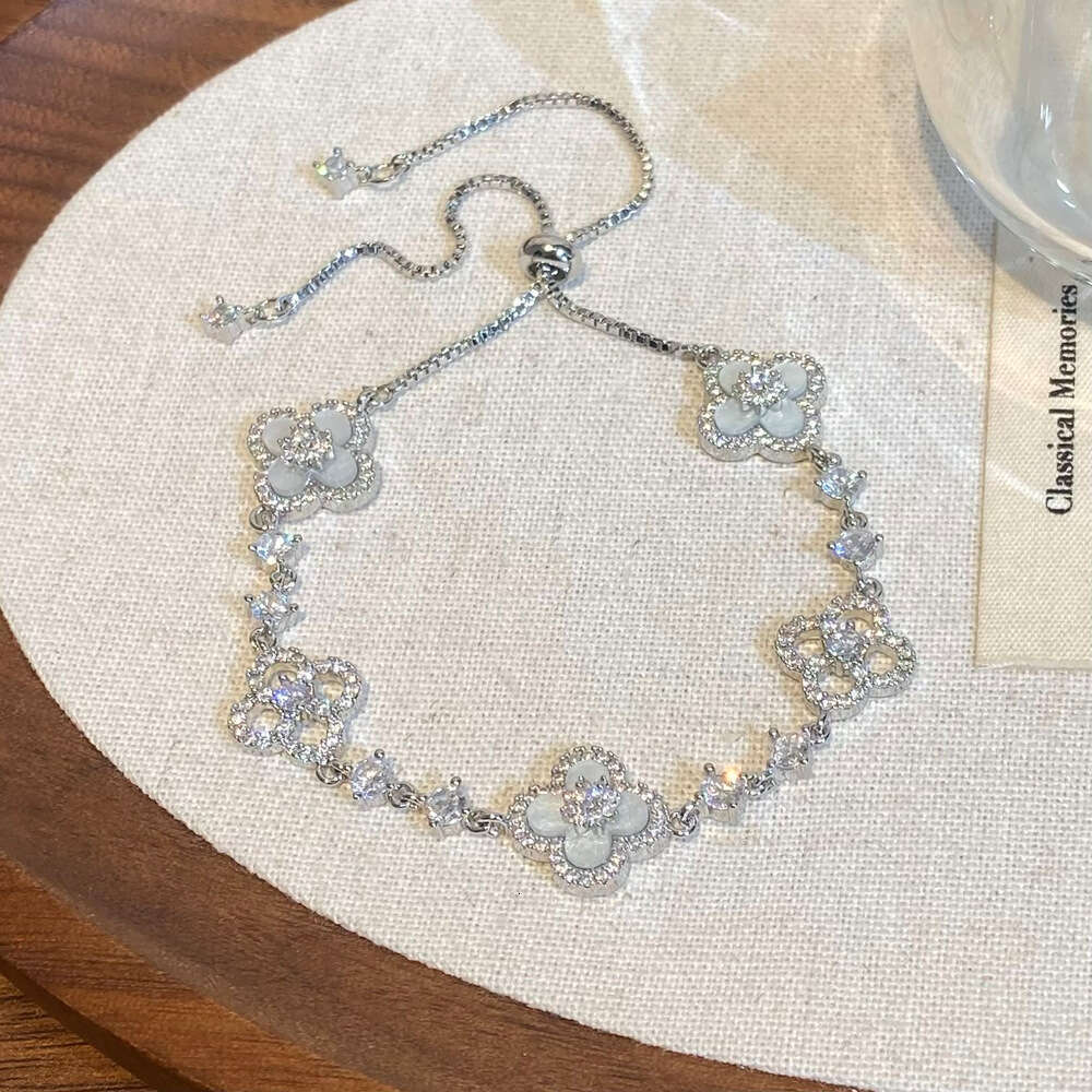 Luxury jewelry designer jewelry pink shell four leaf flower earrings necklace ring necklace four piece set high-end niche women's clover bracelet