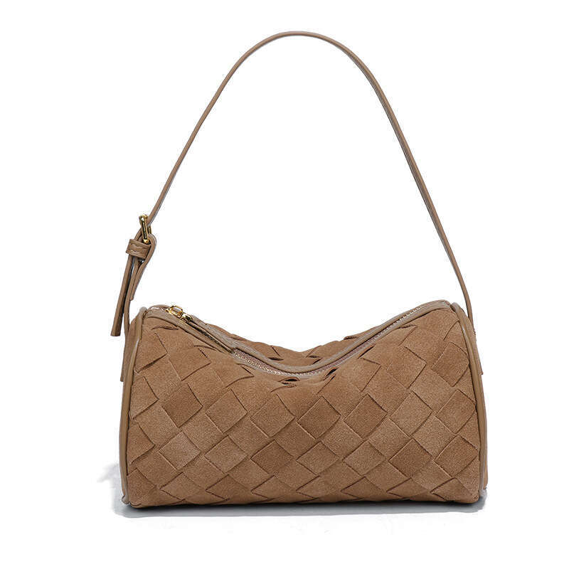 Women Designer Autumn Winter Suede Cylinder Woven Single Shoulder Crossbody Underarm Handheld Pillow Bag