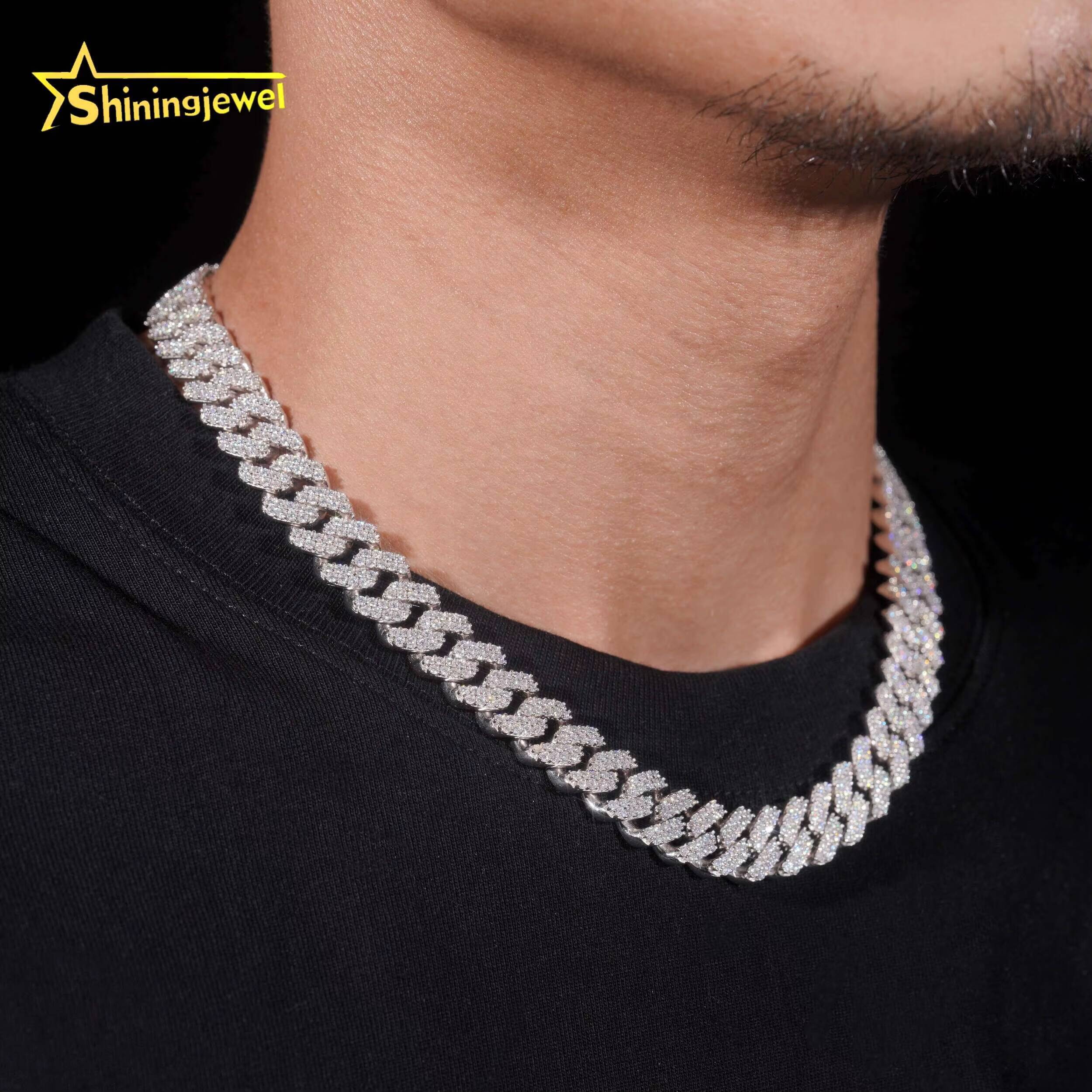 S925 VVS Moissanite 2 Rows Cuban Link Chain Pass Diamond Test GRA Moissanite Hip Hop Jewelry