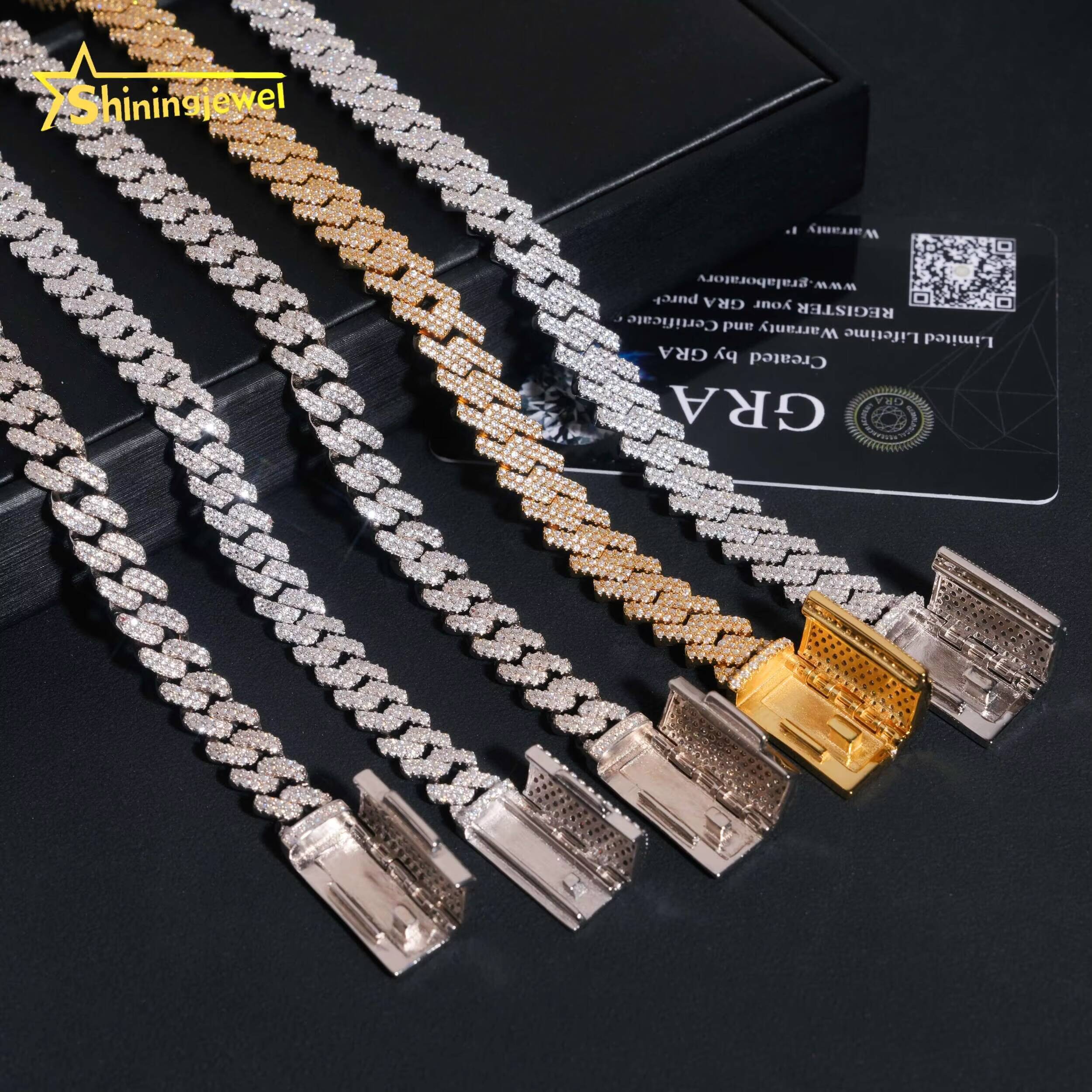 Ready to Ship Hip Hop Jewelry 925 Sterling Silver Gold Plated Pass Diamond Test VVS Moissanite Iced Cuban Link Chain Necklace