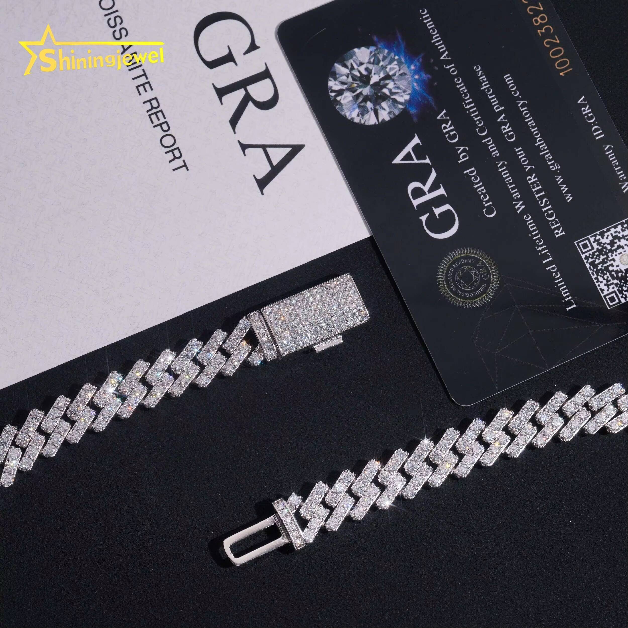 Hot Sale Mens 10mm Iced Out Cuban Link Chain 925 Sterling Silver Gold Plated Pass Diamond Test VVS Moissanite Cuban Necklace