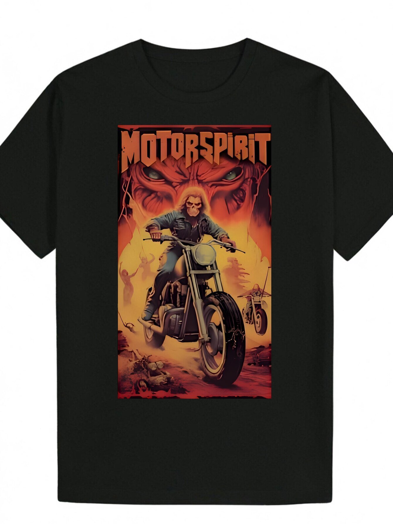 Men's Motorcycle Graphic - Black Casual Crew Neck Polyester T-Shirt with 'MOTORSPORT' Design, Summer Short Sleeve Shirt Suitable for Cy