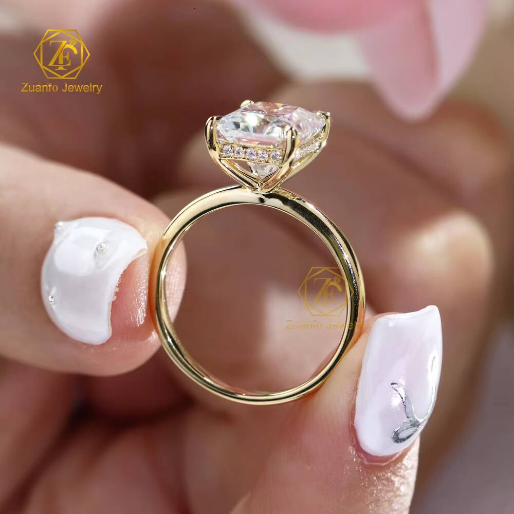 Fine Jewelry Radiant Cut Moissanite Wedding Ring with Hidden Halo Au750 18K Yellow Gold Womens Ring