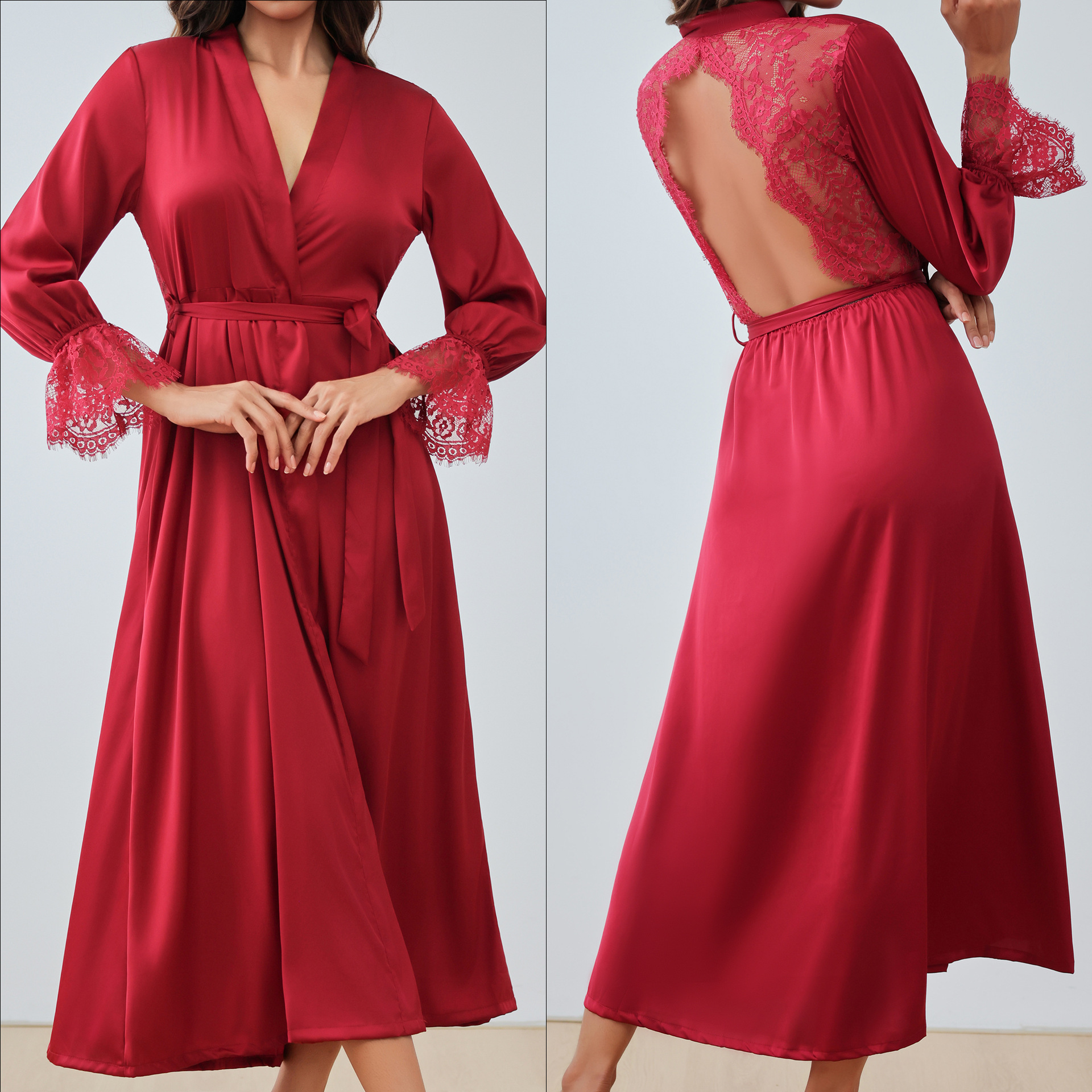 High Quality Light Luxury Ice Silk Pajamas Women's Pajama Spring and Autumn Style Long Sleeve Home Set Nightwear Sleepwear