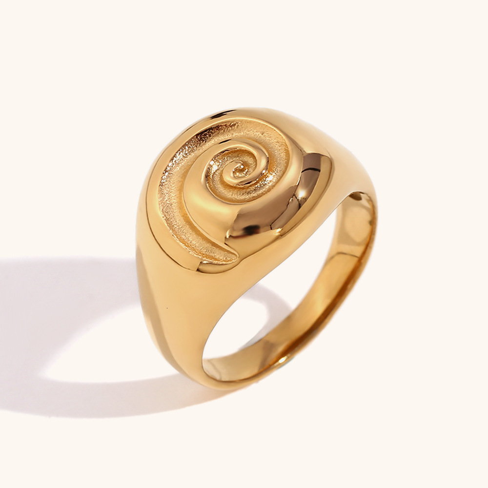 european and american crossborder hot sale fashion simple luxury stainless steel 18k gold plated designer wedding rings cast round swirl ring jewelry