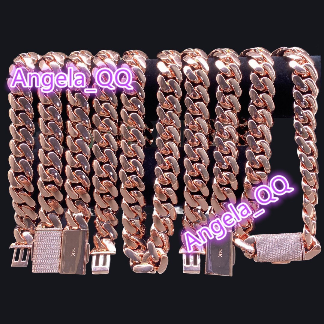Customized Moissanite 14K Rose Gold Plated Cuban Chain 3D Clasp Miami Cuban Link Chain