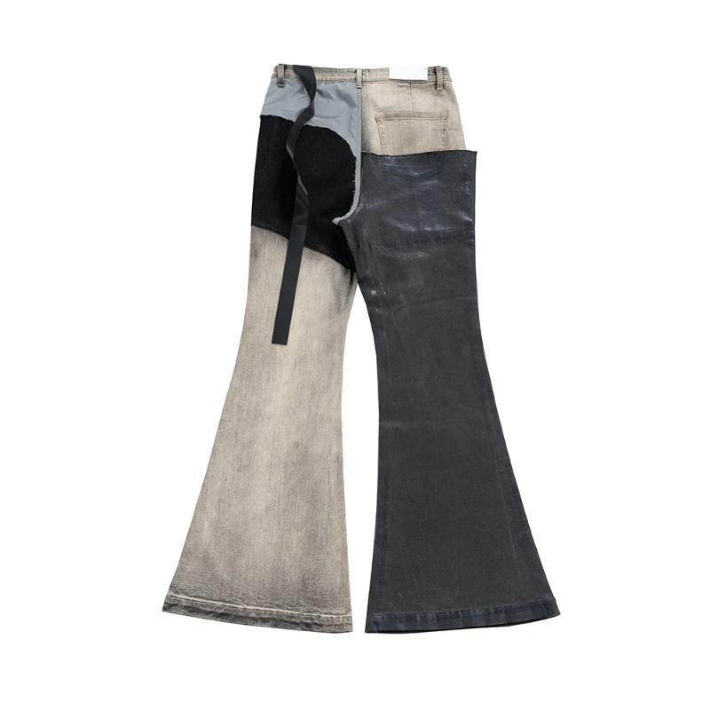 MIJKO RO Style Ribbons Patchwork Gradient Stacked Wax Pants Unisex Straight Streetwear Baggy Y2K Flare Jeans Oversized Loose Cargos