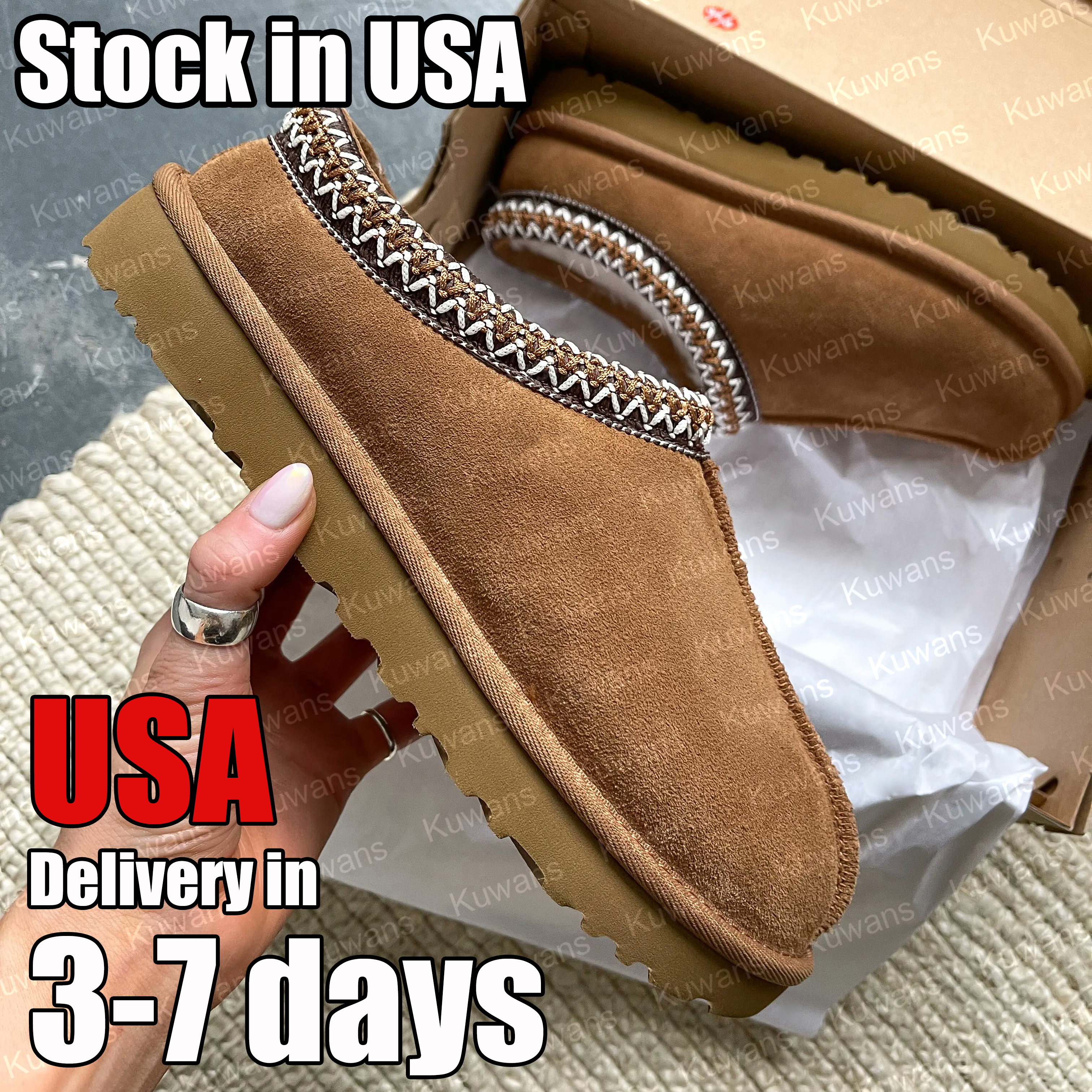 Tasman Slippers Tazz mustard seed Chestnut Sand Fur Slides Sheepskin Classic Ultra Mini Platform Boot Winter Women Men Slip-on Shoes Suede Upper Wool Fall