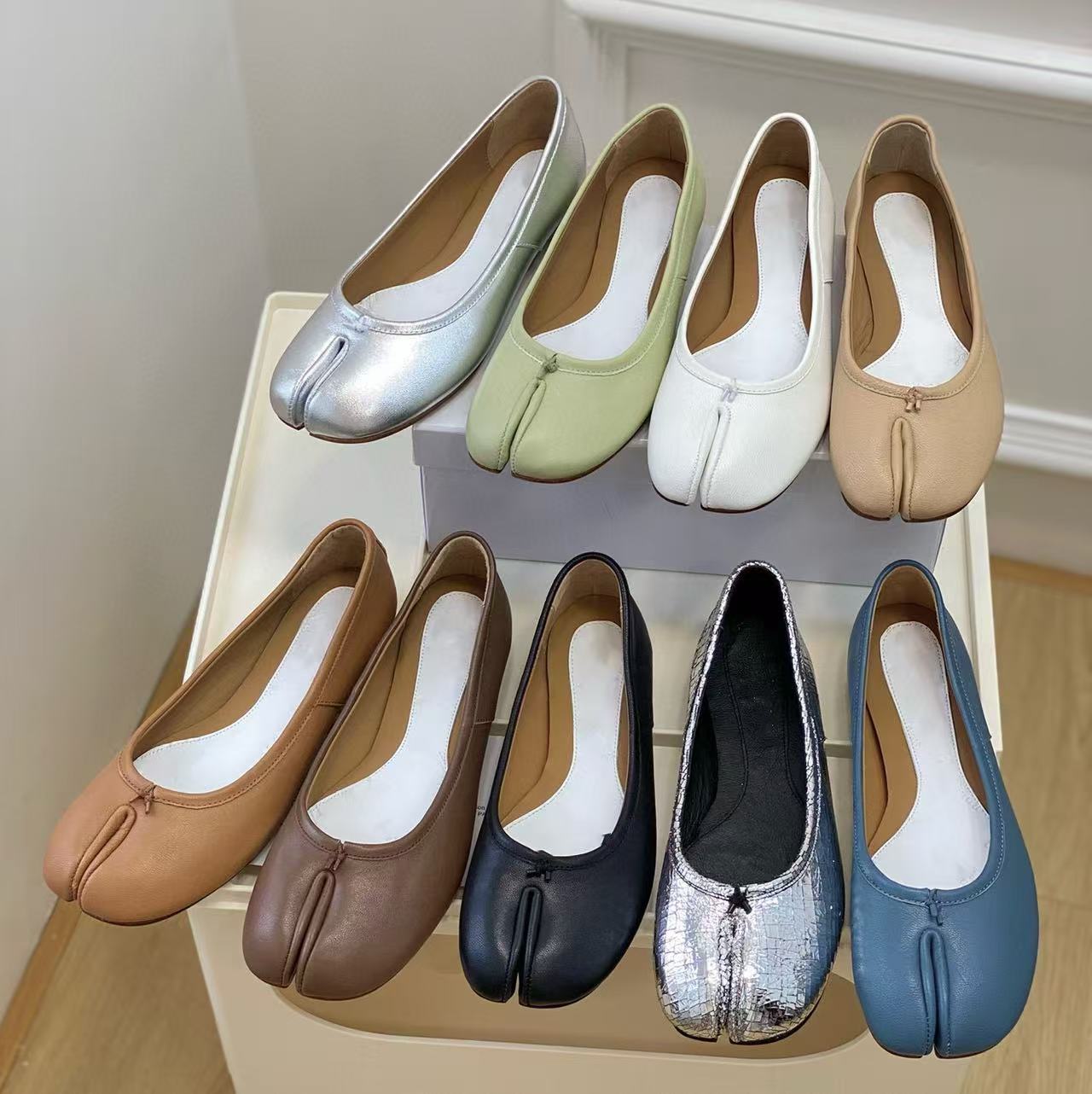 Luxury Designer Dress shoes Women's Ballet tabi flats sheepskin loafers women Fashion Leather Flat Casual Shoes Luxurybrand Office Outdoor Loafers Size 35-41 shoes