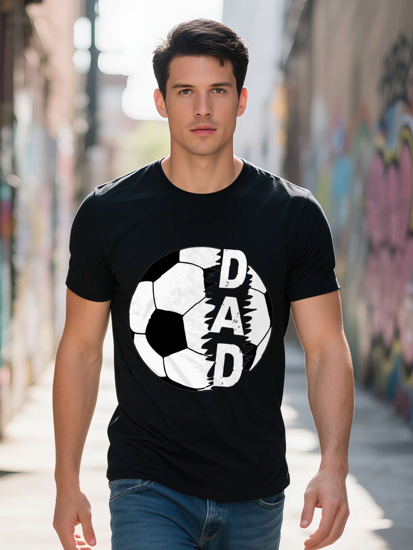 Men's Casual Crew Neck T-Shirt with Soccer Ball Print Polyester Short Sleeve Tee Regular Fit Summer Top for Daily 93328