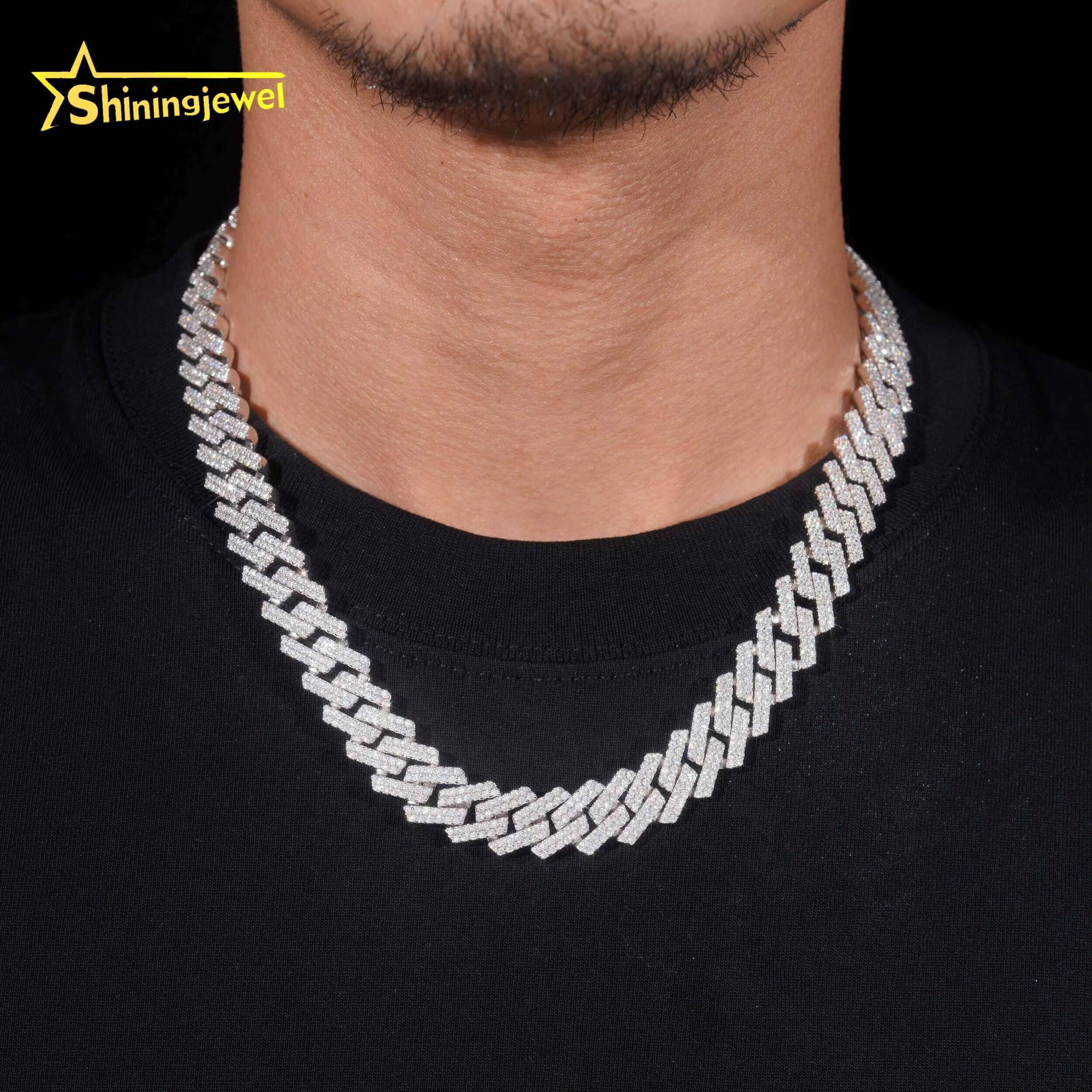 Hip Hop Jewelry 925 Sterling Silver Gold Plated Pass Diamond Test VVS Moissanite 13mm Iced Out Curve Lock Cuban Link Chain
