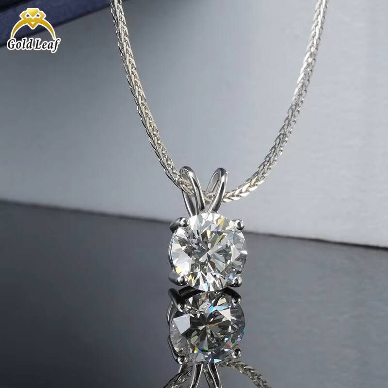 Goldleaf Lab Grown Diamond 1/2/3ct Round Shape 10k 14k 18k White Gold Solitaire White Def Lab Diamond Pendant Necklace for Women
