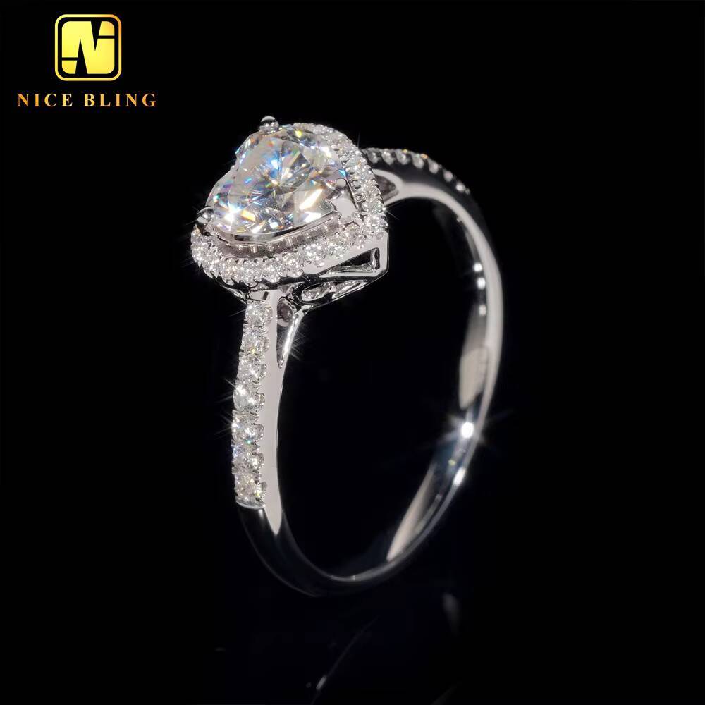 Iced Out Luxury Wedding Jewelry Diamond Custom 14K Real Gold Heart Cut VVS Moissanite Engagement Ring for Women
