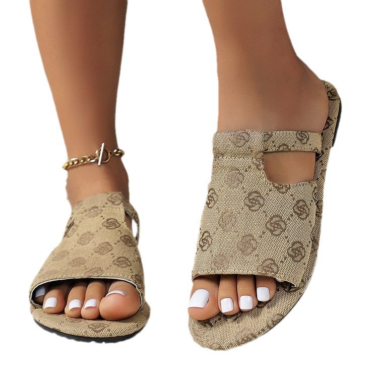 free shipping designer Summer new style one-line fish-mouth slippers with exquisite patterns