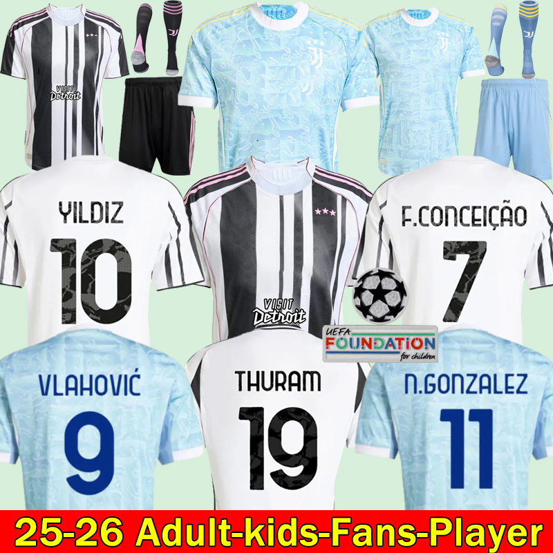 NEW JJuve 25 26 Soccer Jerseys Locatelli LUIZ Fans Player Home Away MILIK DIMARIA Yildiz KEAN VLAHOVIC YILDIZ Thuram Kalulu Football Shirt Men Kids kit Kits