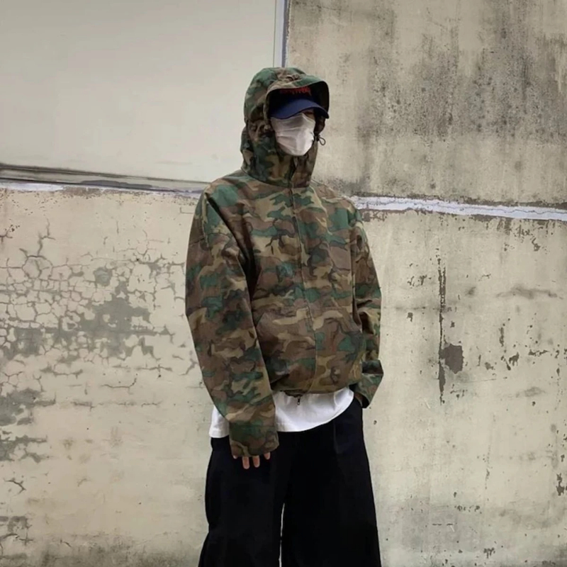 MIJKO Streetwear Color Match Camouflage Hooded Jacket for Men and Women Windbreaker Casual Loose Coat Outwear Baggy Patchwork Clothes