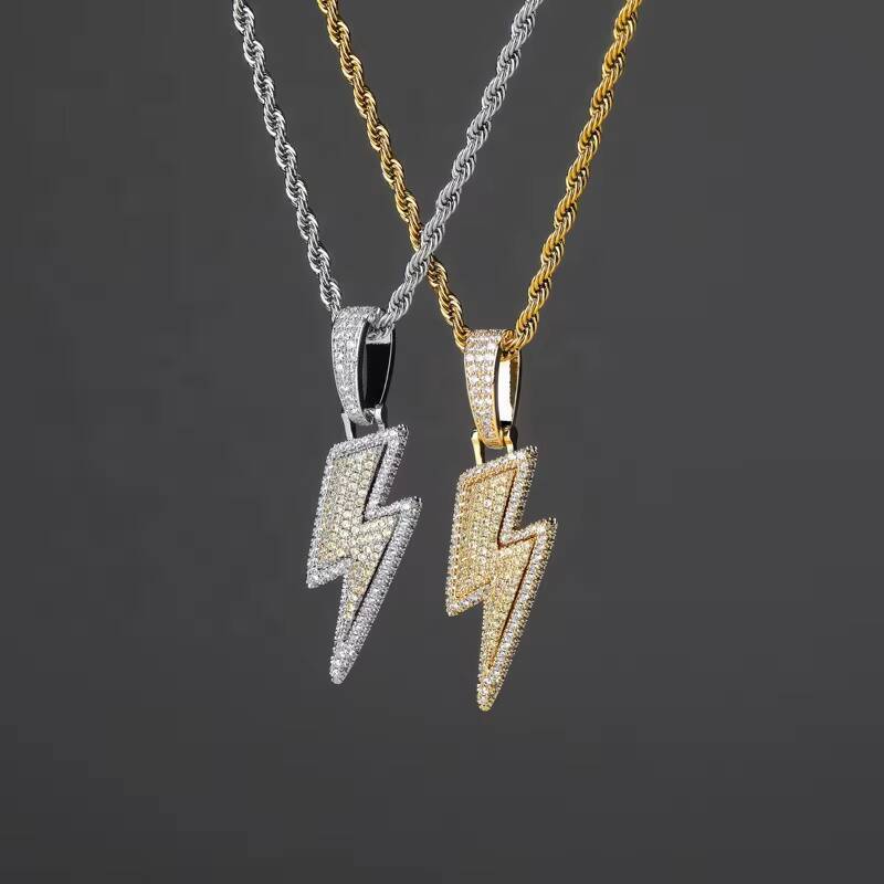 Costume Fashion Flash Gold Plated Zircon Pendant Necklace Hip Hop Jewlery for Men