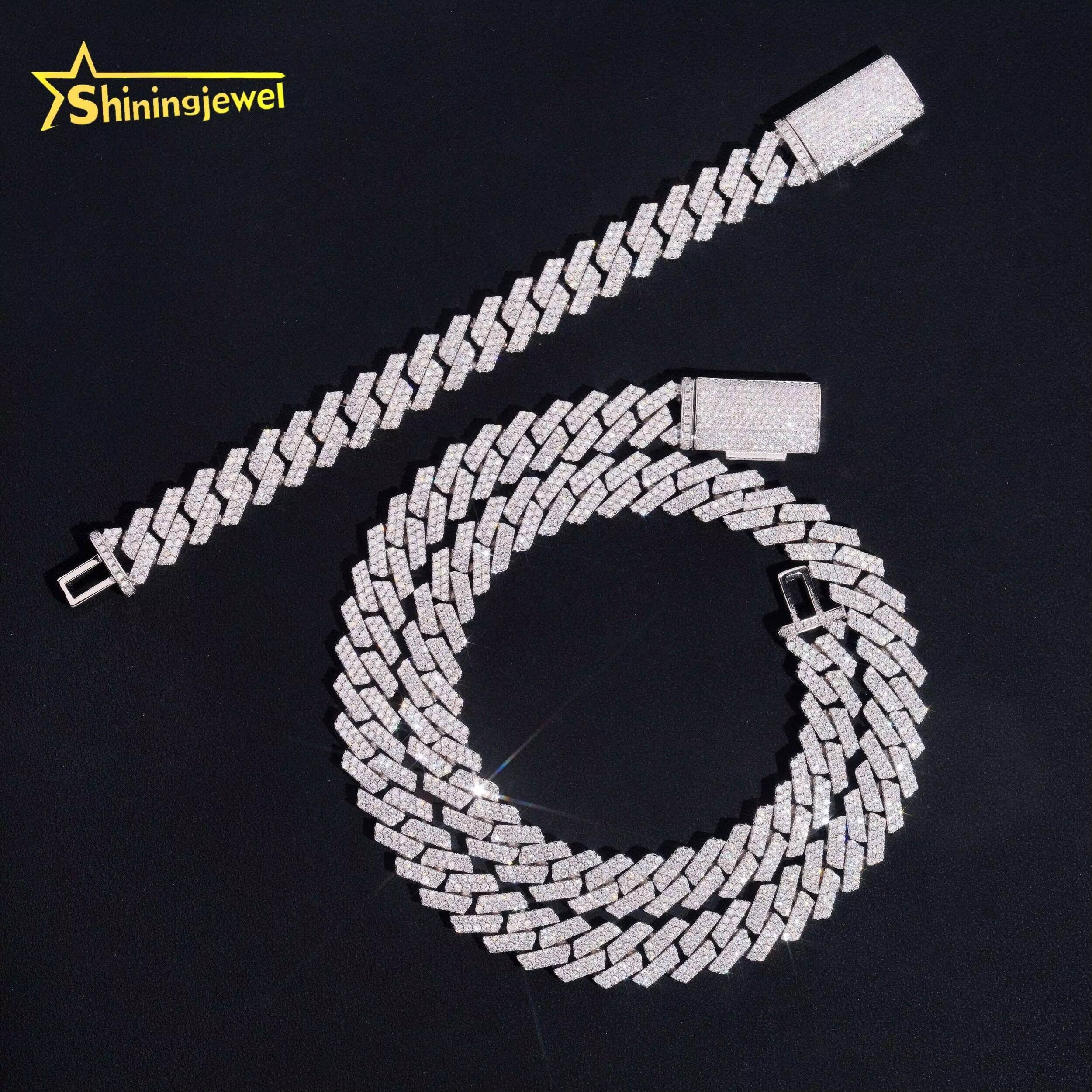 Hot Sale Fine Jewelry Iced Out Hip Hop 13mm 925 Sterling Silver Mens Cuban Link Chain Necklace