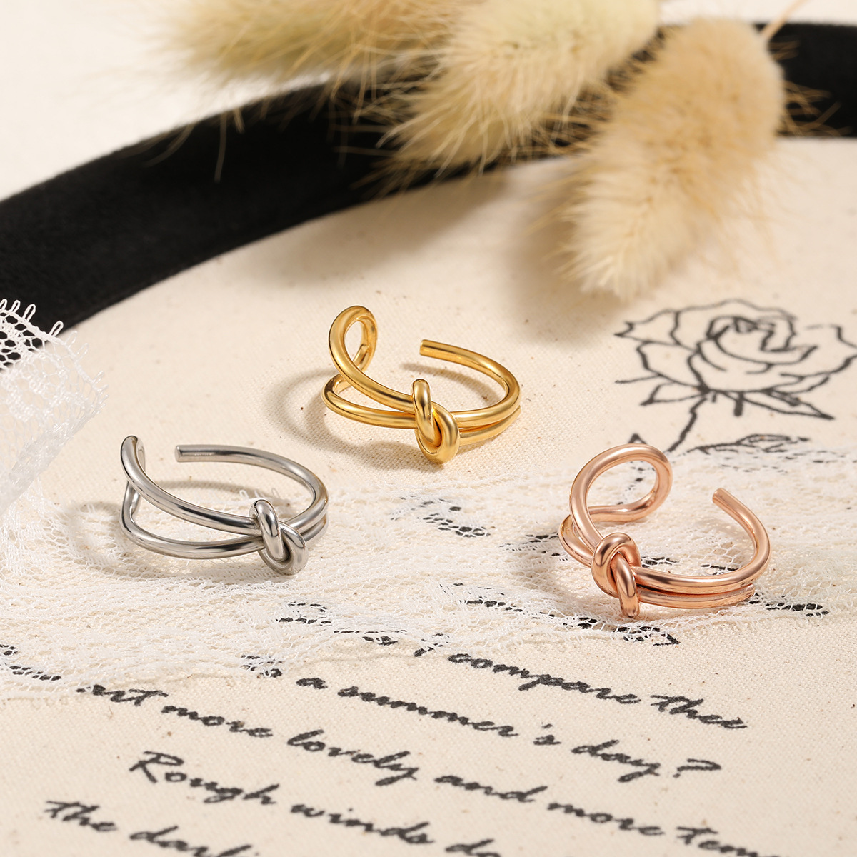 Korean Fashion Designer Wedding Rings Titanium Steel Bowknot Adjustable Open For Women Simple Personality Index Finger Ring Jewelry