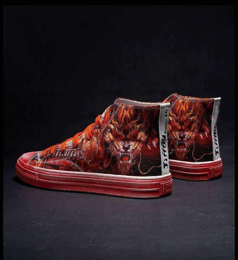 Dragon Nine Sons High Street Men's Sneakers with Calligraphy Artwork - Dragon Boat Festival Inspired Canvas Shoes