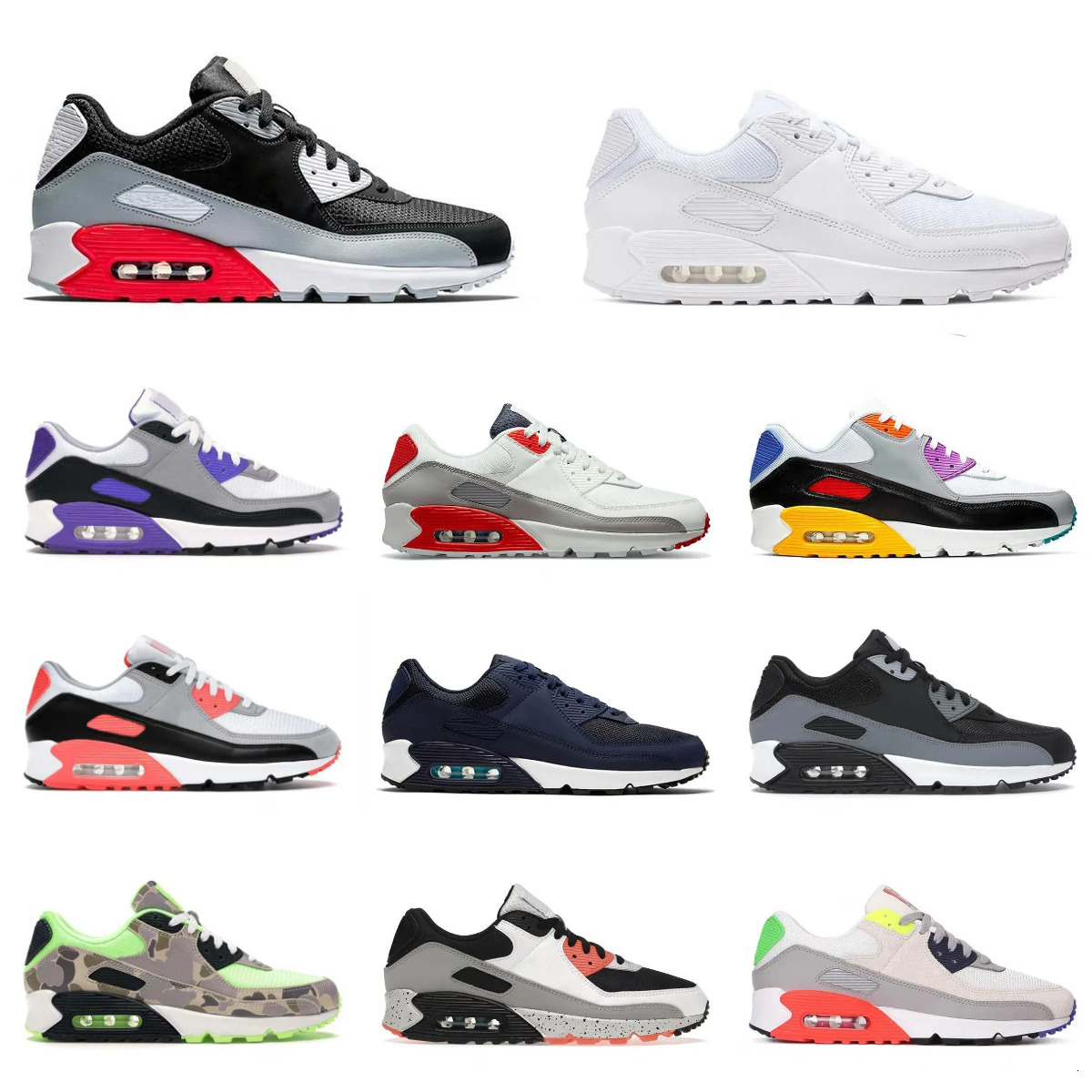 Trainers 90 Sports Casual Shoes 90s Men Women Triple White Black Red Wolf Grey Polka Dot Infrared Tennis Running Shoe Recraft Leathers Mesh Laser Outdoor Sneakers Y8