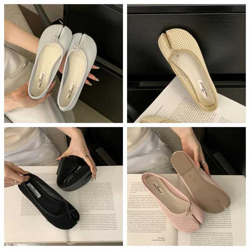 Design Tabi Ninja Wen Round Split Toe Shallow Flat Heel Slip On Dress Shoes Women Mesh Breathable Soft Footwear Y250802