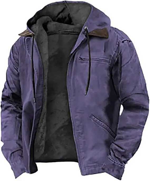 Men Autumn Winter Solid Color Hooded Cotton Clothes Casual Velvet Zipper Pocket Hoodie Jacket Coat Sweatshirt Z250802