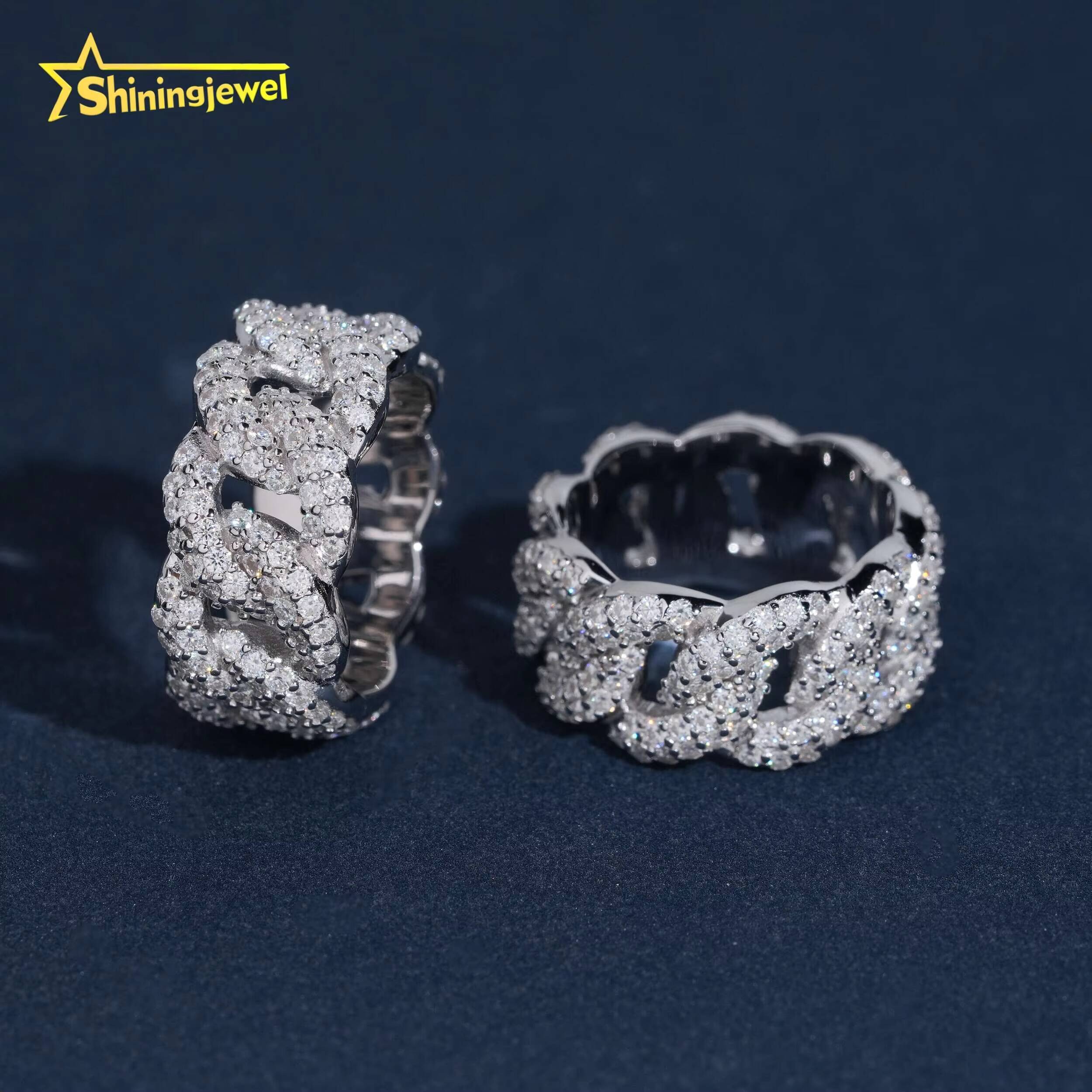 Wholesale Fashion Moissanite Rings Hip Hop 925 Silver Moissanite Diamond Cuban Wedding Ring for Men