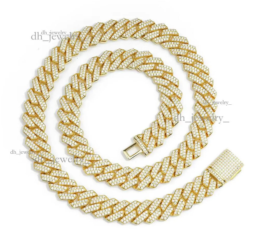 MOISSANITE Prong Cuban Link Chain Necklace Black Rhodium Over Sterling Sier 15mm Width PASSES DIA Tester