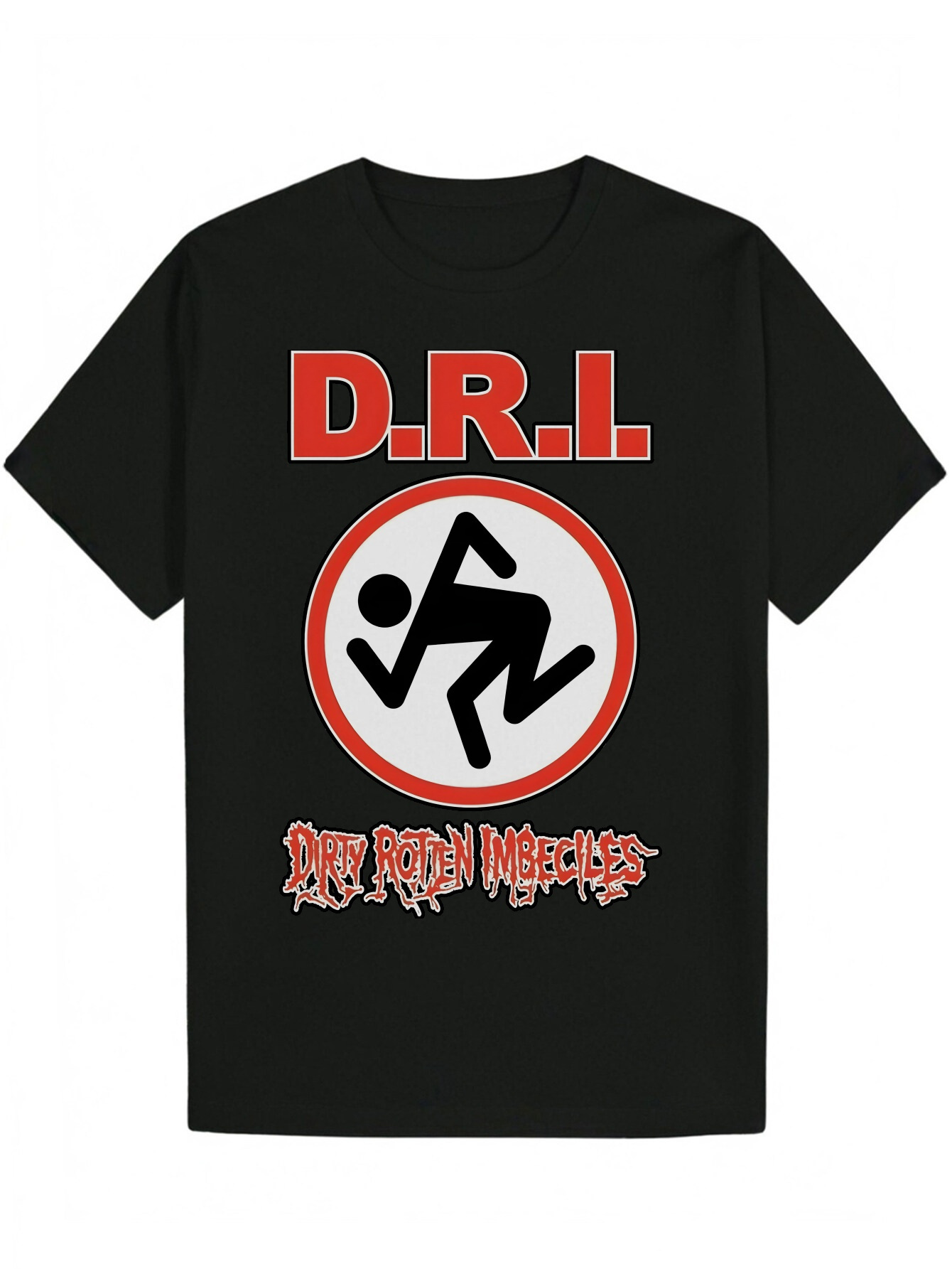 Men's Black Summer - Round Neck Polyester T-Shirt with 'DRI' Pattern Design, Machine Washable, Comfortable Fit Casual Wear