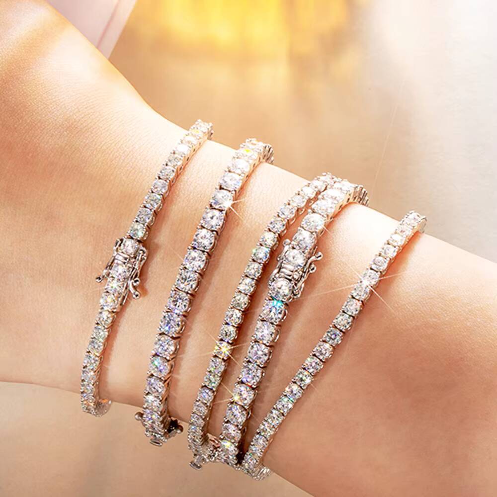 VVS Mossanite Bangle GRA Certificate Women Men Jewelry Gift 14K White Gold Plated 925 Sterling Silver Moissanite Tennis Bracelet