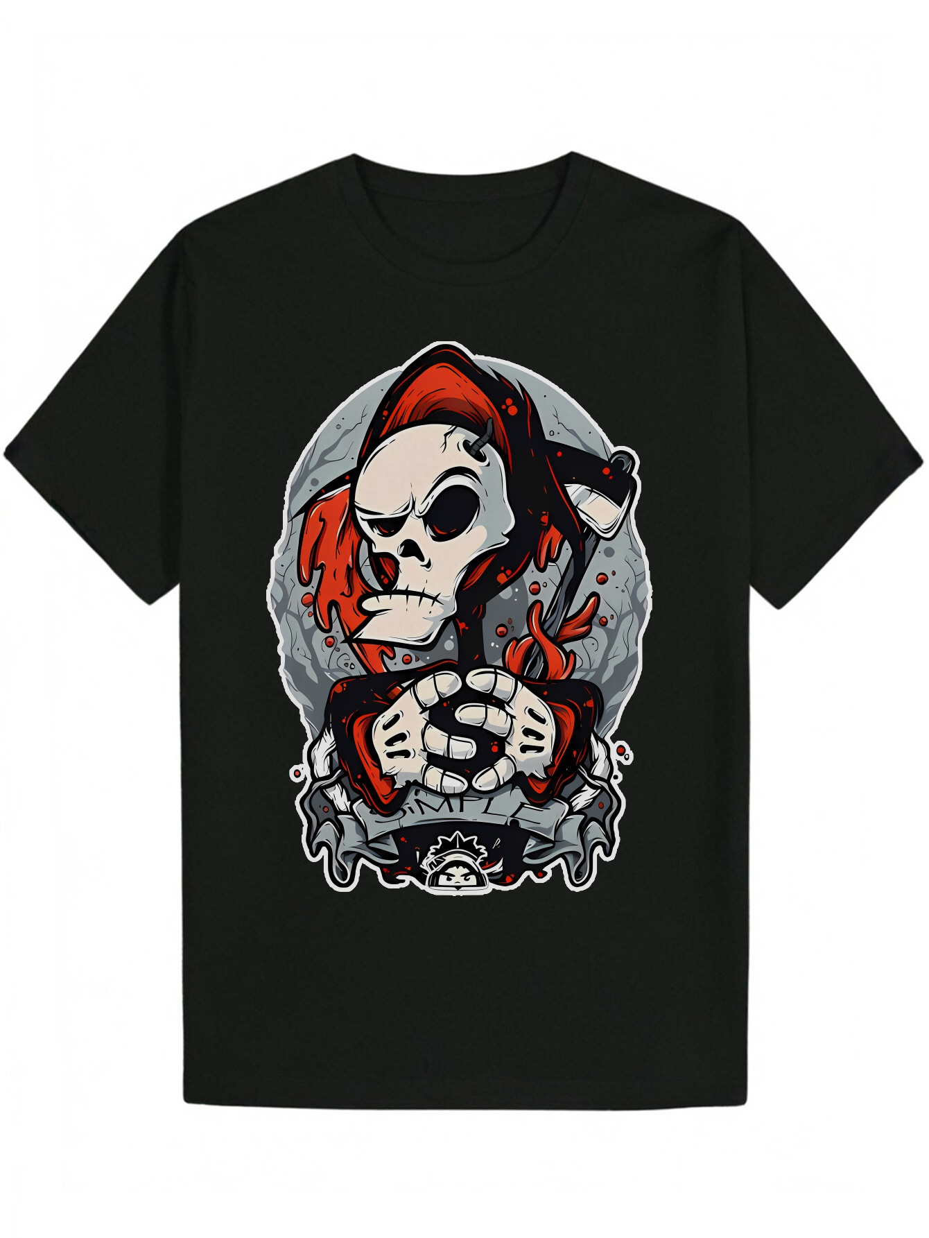 Men's Summer Graphic T-Shirt - Black Casual Crew Neck Polyester T-Shirt, Bold Skull Knife Design, Short Sleeve, Machine Washable, Breathable T-Sh