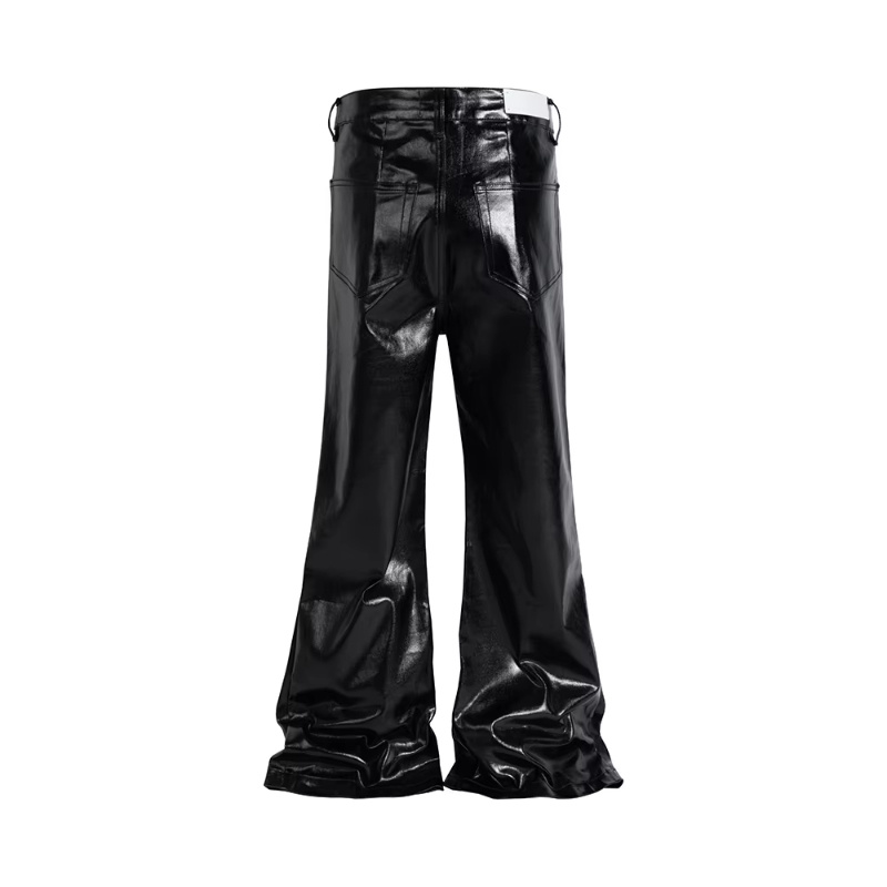 MIJKO High Street Wide Leg Glossy Pu Leather Pants Sashes Boot Cut Men and Wome Straight Baggy Casual Jeans Oversized Flared Trousers